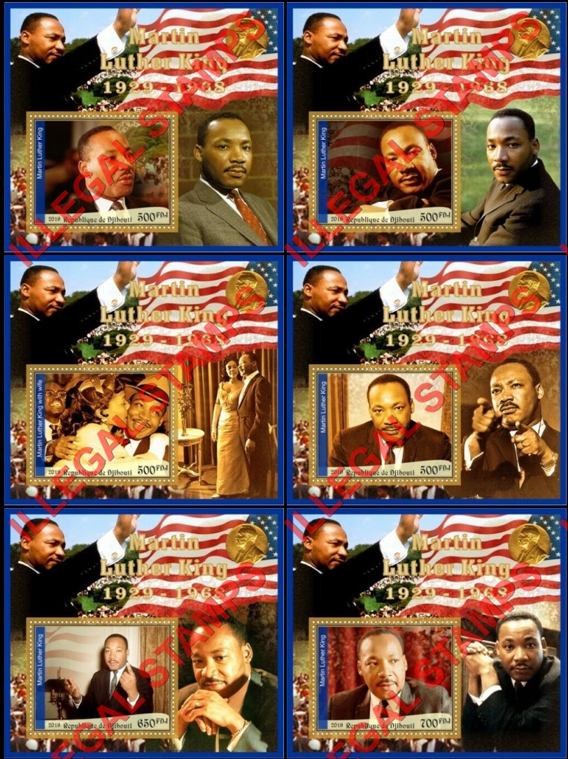 Djibouti 2019 Martin Luther King Illegal Stamp Souvenir Sheets of 1 Djibouti 2019 Martin Luther King Illegal Stamp Souvenir Sheets of 1
