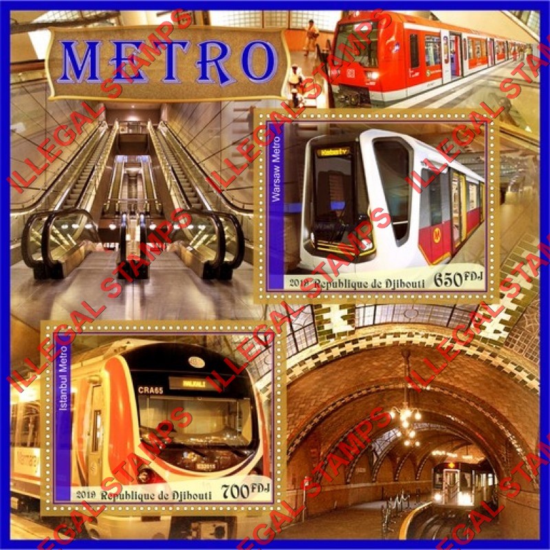 Djibouti 2019 Metro Illegal Stamp Souvenir Sheet of 2 Djibouti 2019 Metro Illegal Stamp Souvenir Sheet of 2