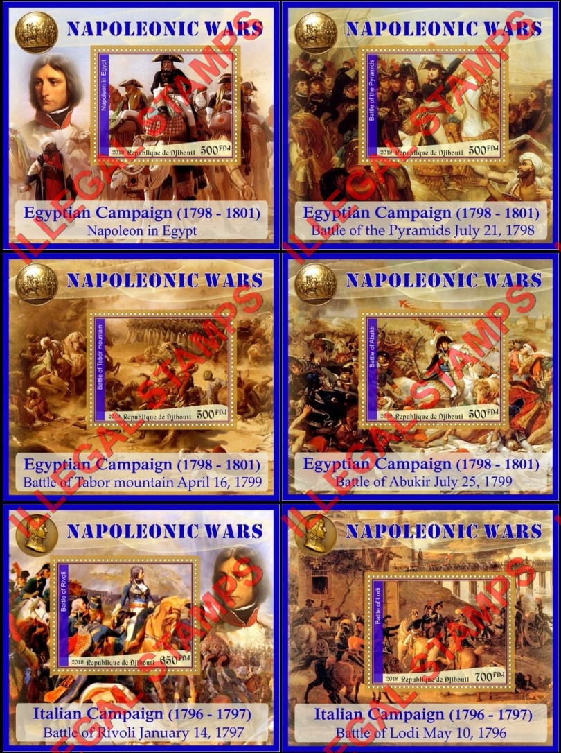 Djibouti 2019 Napoleonic Wars Illegal Stamp Souvenir Sheets of 1 Djibouti 2019 Napoleonic Wars Illegal Stamp Souvenir Sheets of 1