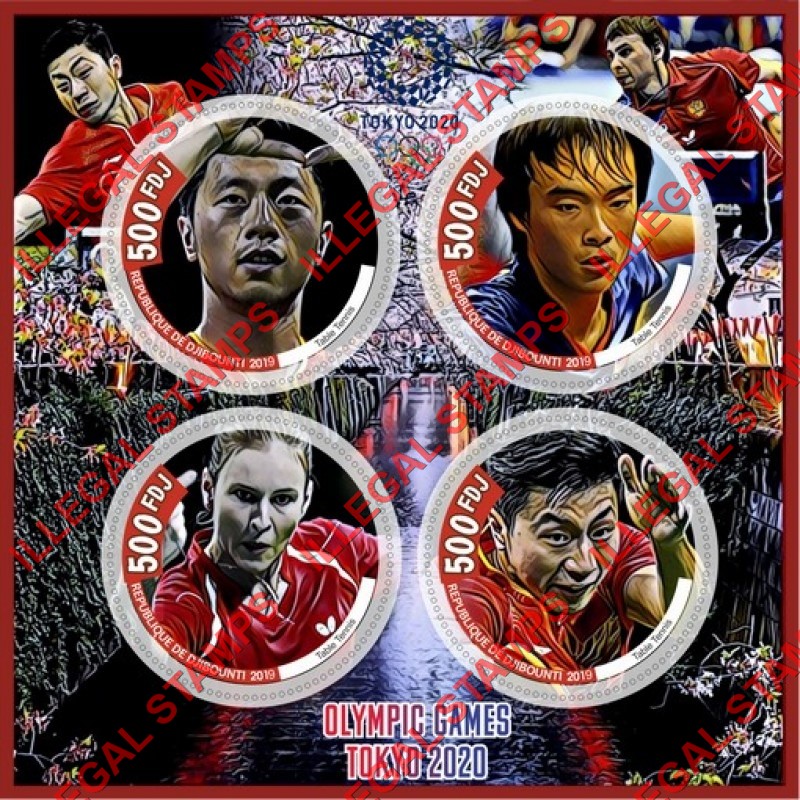 Djibouti 2019 Olympic Games in Tokyo 2020 Table Tennis Illegal Stamp Souvenir Sheet of 4 Djibouti 2019 Olympic Games in Tokyo 2020 Table Tennis Illegal Stamp Souvenir Sheet of 4