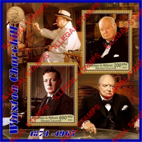 Djibouti 2019 Winston Churchill Illegal Stamp Souvenir Sheet of 2 Djibouti 2019 Winston Churchill Illegal Stamp Souvenir Sheet of 2