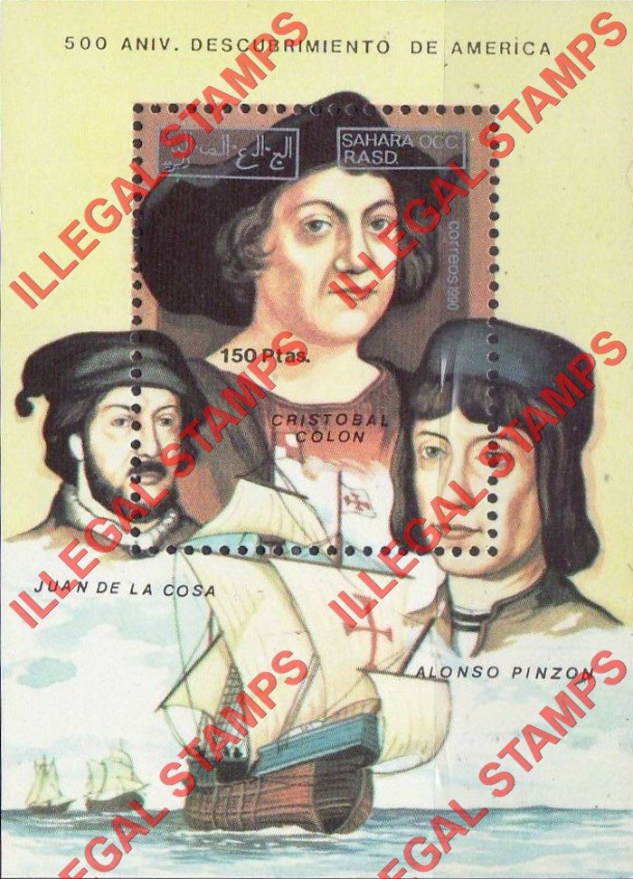 Sahara Occ. RASD 1990 Explorers Counterfeit Illegal Stamp Souvenir Sheet of 1