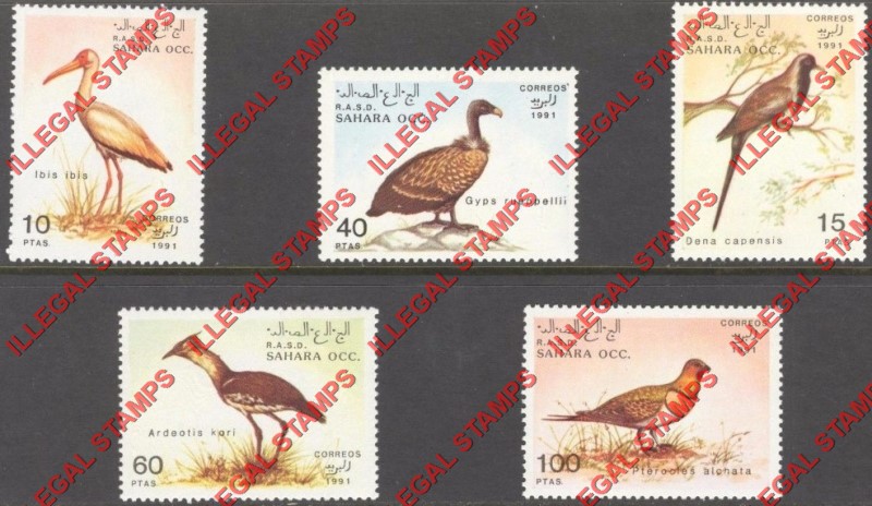 Sahara Occ. RASD 1991 Birds Counterfeit Illegal Stamp Set of 5 Sahara Occ. RASD 1991 Birds Counterfeit Illegal Stamp Set of 5