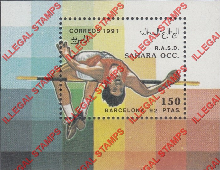 Sahara Occ. RASD 1991 Olympic Games in Barcelona in 1992 Counterfeit Illegal Stamp Souvenir Sheet of 1 Sahara Occ. RASD 1991 Olympic Games in Barcelona in 1992 Counterfeit Illegal Stamp Souvenir Sheet of 1