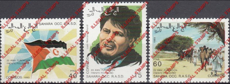 Sahara Occ. RASD 1993 20th anniversary of the Polisario Front Foundation Counterfeit Illegal Stamp Set of 3 Sahara Occ. RASD 1993 20th anniversary of the Polisario Front Foundation Counterfeit Illegal Stamp Set of 3