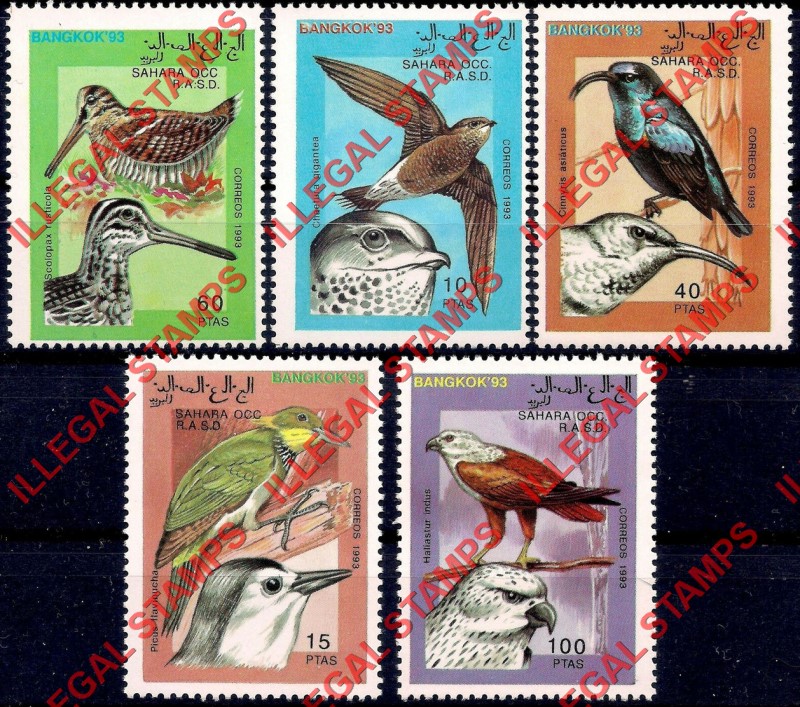 Sahara Occ. RASD 1993 Birds Bangkok Stamp Exhibition Counterfeit Illegal Stamp Set of 5 Sahara Occ. RASD 1993 Birds Bangkok Stamp Exhibition Counterfeit Illegal Stamp Set of 5