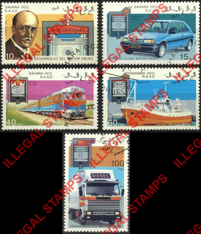 Sahara Occ. RASD 1993 Diesel Powered Transportation Counterfeit Illegal Stamp Set of 5 Sahara Occ. RASD 1993 Diesel Powered Transportation Counterfeit Illegal Stamp Set of 5