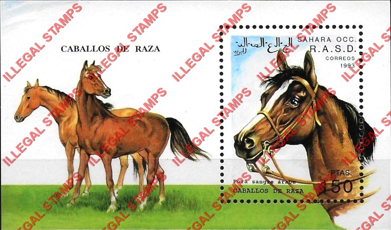 Sahara Occ. RASD 1993 Horses Counterfeit Illegal Stamp Souvenir Sheet of 1 Sahara Occ. RASD 1993 Horses Counterfeit Illegal Stamp Souvenir Sheet of 1