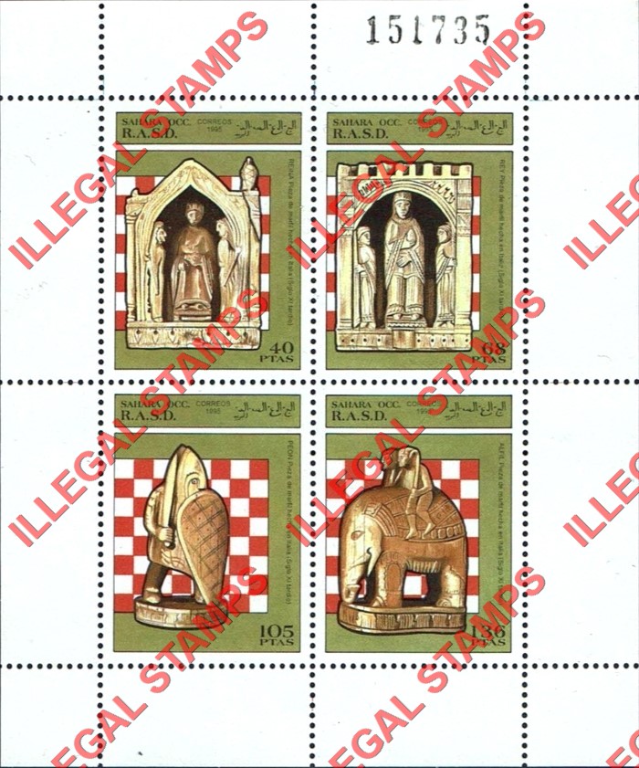 Sahara Occ. RASD 1995 Chess Counterfeit Illegal Stamp Souvenir Sheet of 4 Sahara Occ. RASD 1995 Chess Counterfeit Illegal Stamp Souvenir Sheet of 4