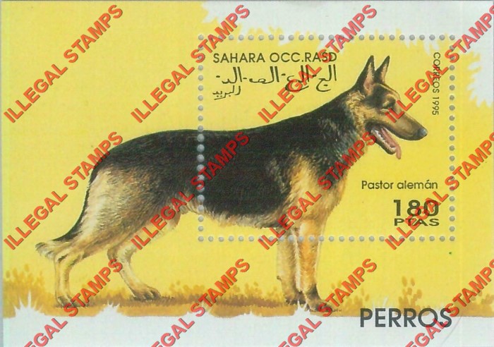 Sahara Occ. RASD 1995 Dogs Counterfeit Illegal Stamp Souvenir Sheet of 1 Sahara Occ. RASD 1995 Dogs Counterfeit Illegal Stamp Souvenir Sheet of 1