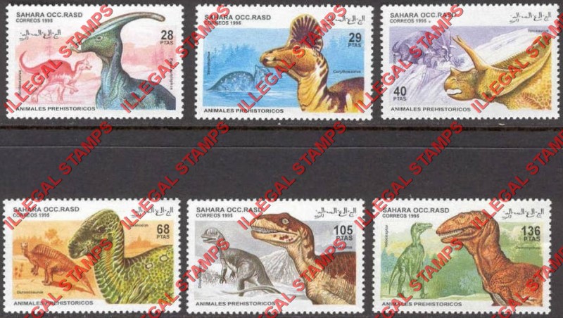 Sahara Occ. RASD 1995 Prehistoric Animals Counterfeit Illegal Stamp Set of 6 Sahara Occ. RASD 1995 Prehistoric Animals Counterfeit Illegal Stamp Set of 6