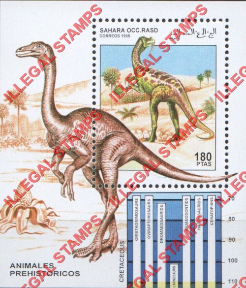 Sahara Occ. RASD 1995 Prehistoric Animals Counterfeit Illegal Stamp Souvenir Sheet of 1 Sahara Occ. RASD 1995 Prehistoric Animals Counterfeit Illegal Stamp Souvenir Sheet of 1