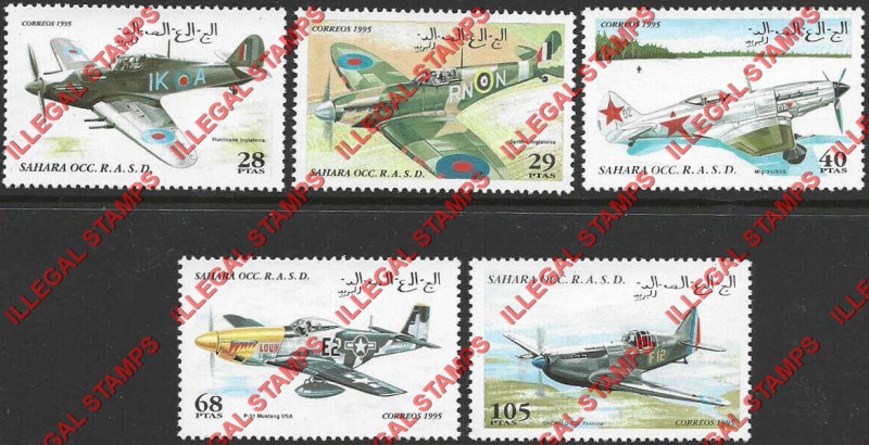 Sahara Occ. RASD 1995 World War II Fighter Planes Counterfeit Illegal Stamp Set of 5 Sahara Occ. RASD 1995 World War II Fighter Planes Counterfeit Illegal Stamp Set of 5