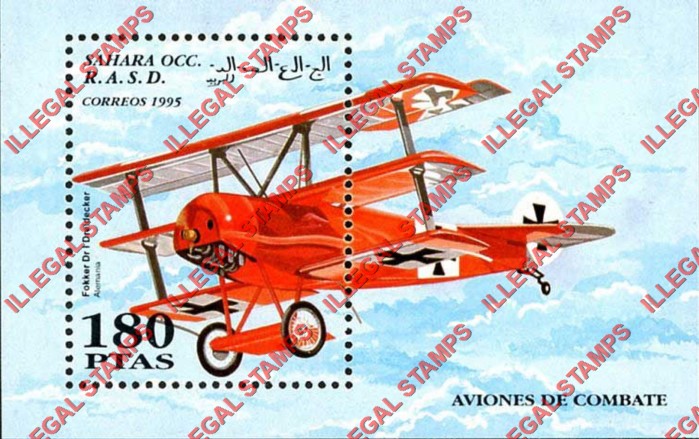 Sahara Occ. RASD 1995 World War II Fighter Planes Counterfeit Illegal Stamp Souvenir Sheet of 1 Sahara Occ. RASD 1995 World War II Fighter Planes Counterfeit Illegal Stamp Souvenir Sheet of 1