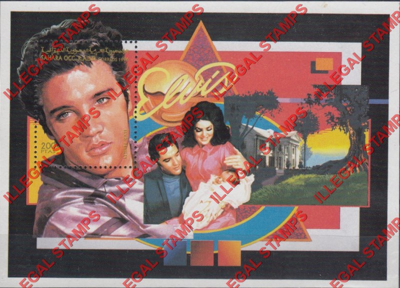 Sahara Occ. RASD 1996 Elvis Presley (Family) Counterfeit Illegal Stamp Souvenir Sheet of 1 Sahara Occ. RASD 1996 Elvis Presley (Family) Counterfeit Illegal Stamp Souvenir Sheet of 1