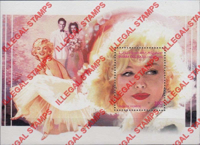 Sahara Occ. RASD 1996 Marilyn Monroe (Young Love) Counterfeit Illegal Stamp Souvenir Sheet of 1 Sahara Occ. RASD 1996 Marilyn Monroe (Young Love) Counterfeit Illegal Stamp Souvenir Sheet of 1