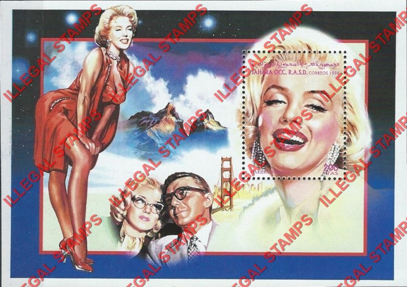 Sahara Occ. RASD 1996 Marilyn Monroe (Mature Marilyn) Counterfeit Illegal Stamp Souvenir Sheet of 1 Sahara Occ. RASD 1996 Marilyn Monroe (Mature Marilyn) Counterfeit Illegal Stamp Souvenir Sheet of 1