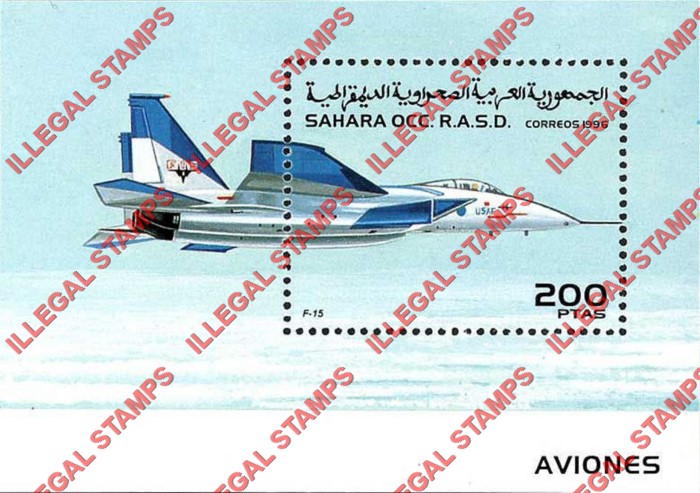 Sahara Occ. RASD 1996 Military Aircraft Counterfeit Illegal Stamp Souvenir Sheet of 1 Sahara Occ. RASD 1996 Military Aircraft Counterfeit Illegal Stamp Souvenir Sheet of 1