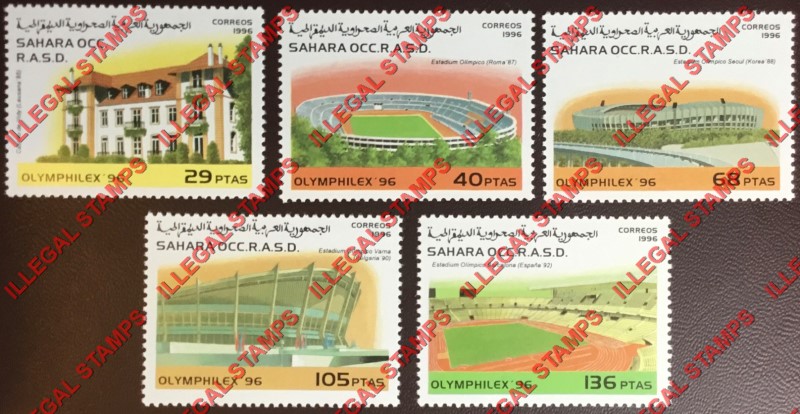 Sahara Occ. RASD 1996 Olymphilex Stadiums Counterfeit Illegal Stamp Set of 5 Sahara Occ. RASD 1996 Olymphilex Stadiums Counterfeit Illegal Stamp Set of 5