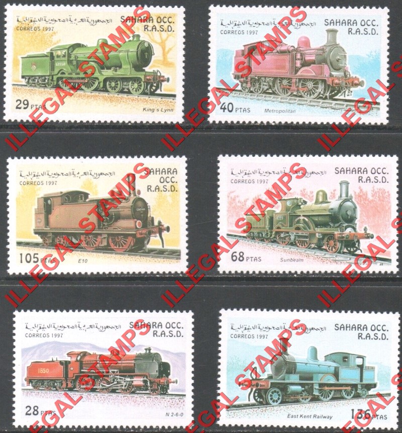 Sahara Occ. RASD 1997 Trains Locomotives Counterfeit Illegal Stamp Set of 6 Sahara Occ. RASD 1997 Trains Locomotives Counterfeit Illegal Stamp Set of 6