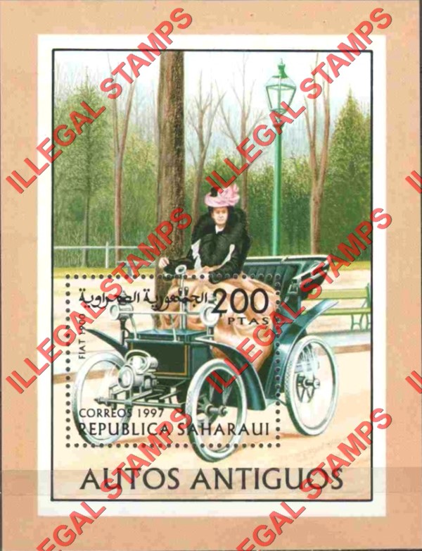 Republica Saharaui 1997 Antique Cars Counterfeit Illegal Stamp Souvenir Sheet of 1 Republica Saharaui 1997 Antique Cars Counterfeit Illegal Stamp Souvenir Sheet of 1