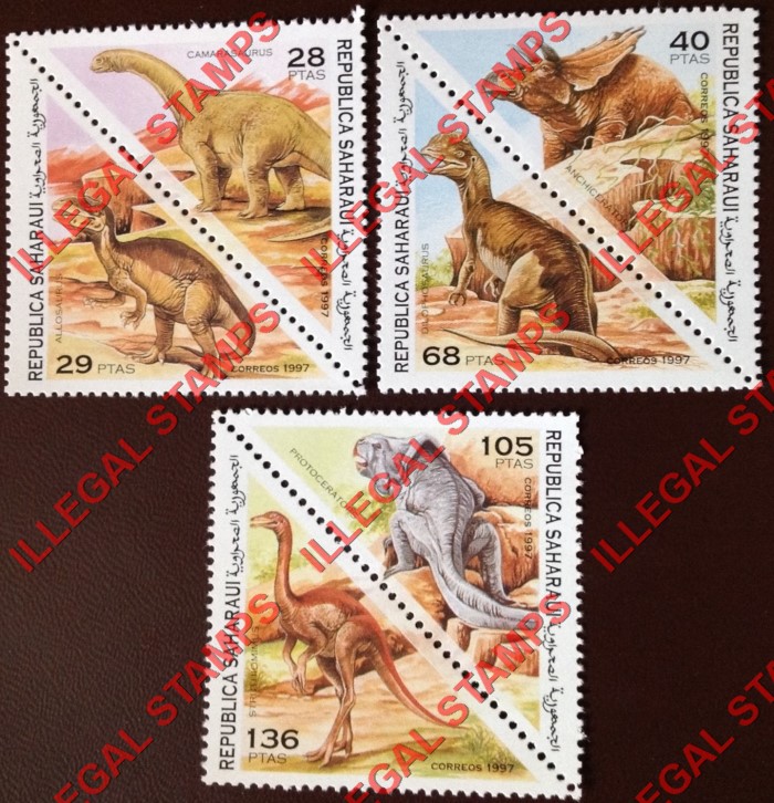 Republica Saharaui 1997 Dinosaurs Prehistoric Animals Counterfeit Illegal Stamp Set of 6 Republica Saharaui 1997 Dinosaurs Prehistoric Animals Counterfeit Illegal Stamp Set of 6