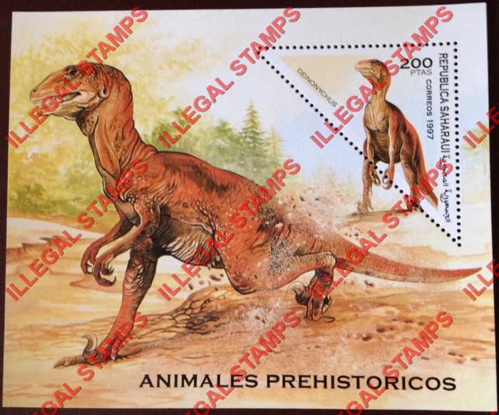 Republica Saharaui 1997 Dinosaurs Prehistoric Animals Counterfeit Illegal Stamp Souvenir Sheet of 1 Republica Saharaui 1997 Dinosaurs Prehistoric Animals Counterfeit Illegal Stamp Souvenir Sheet of 1