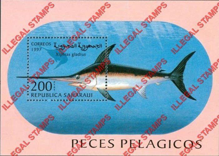 Republica Saharaui 1997 Fish Counterfeit Illegal Stamp Souvenir Sheet of 1 Republica Saharaui 1997 Fish Counterfeit Illegal Stamp Souvenir Sheet of 1