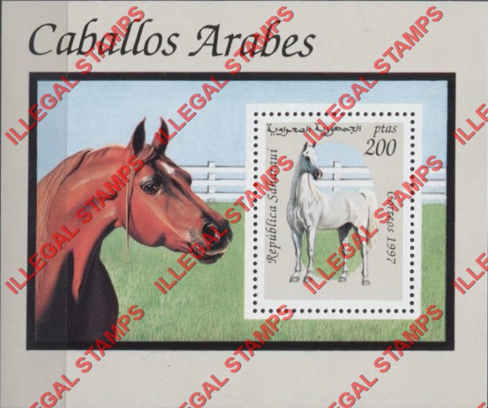 Republica Saharaui 1997 Horses Counterfeit Illegal Stamp Souvenir Sheet of 1 Republica Saharaui 1997 Horses Counterfeit Illegal Stamp Souvenir Sheet of 1