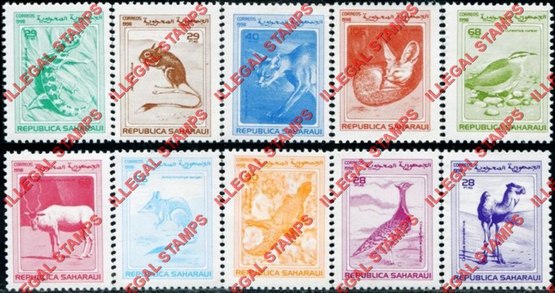 Republica Saharaui 1998 Animals and Birds Counterfeit Illegal Stamp Set of 10 Republica Saharaui 1998 Animals and Birds Counterfeit Illegal Stamp Set of 10
