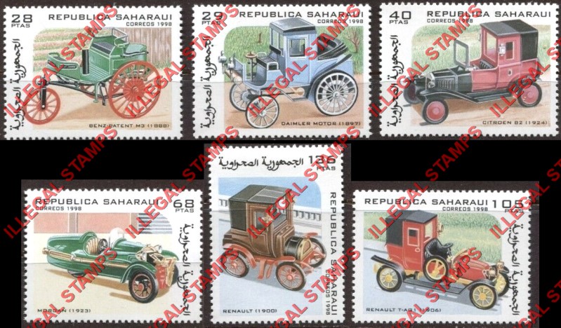 Republica Saharaui 1998 Antique Cars Counterfeit Illegal Stamp Set of 6 Republica Saharaui 1998 Antique Cars Counterfeit Illegal Stamp Set of 6