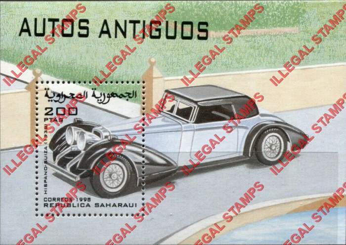 Republica Saharaui 1998 Antique Cars Counterfeit Illegal Stamp Souvenir Sheet of 1 Republica Saharaui 1998 Antique Cars Counterfeit Illegal Stamp Souvenir Sheet of 1