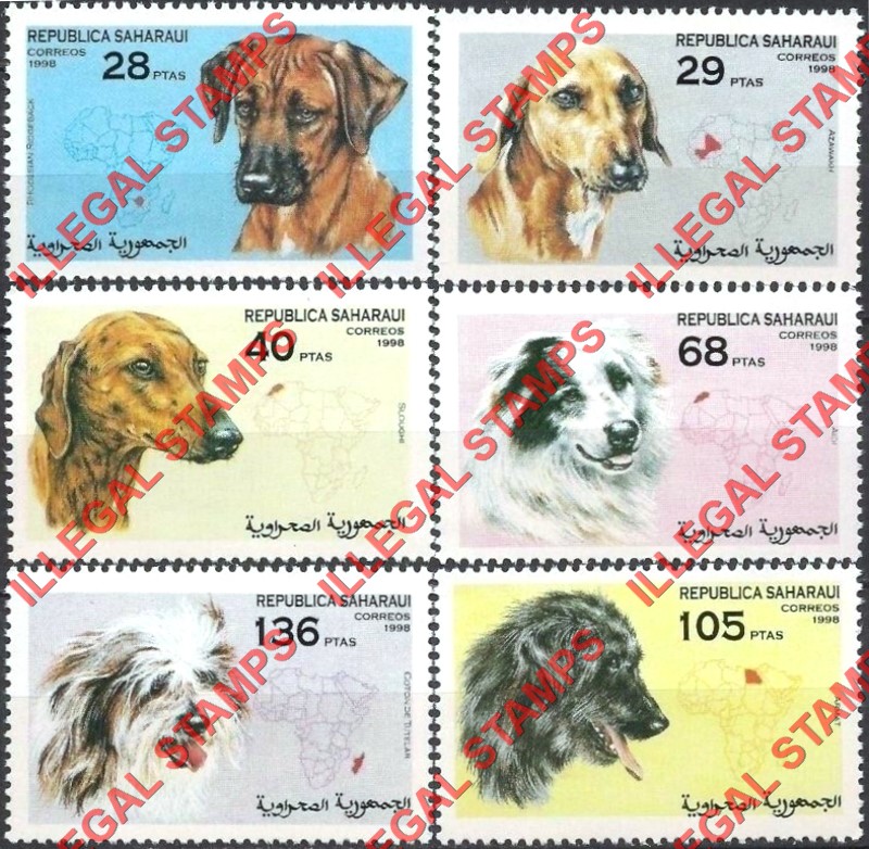 Republica Saharaui 1998 Dogs Counterfeit Illegal Stamp Set of 6 Republica Saharaui 1998 Dogs Counterfeit Illegal Stamp Set of 6