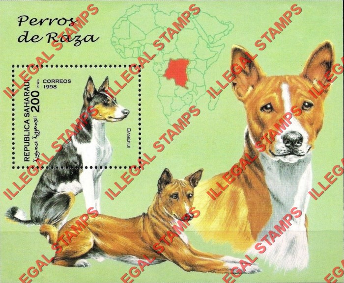 Republica Saharaui 1998 Dogs Counterfeit Illegal Stamp Souvenir Sheet of 1 Republica Saharaui 1998 Dogs Counterfeit Illegal Stamp Souvenir Sheet of 1