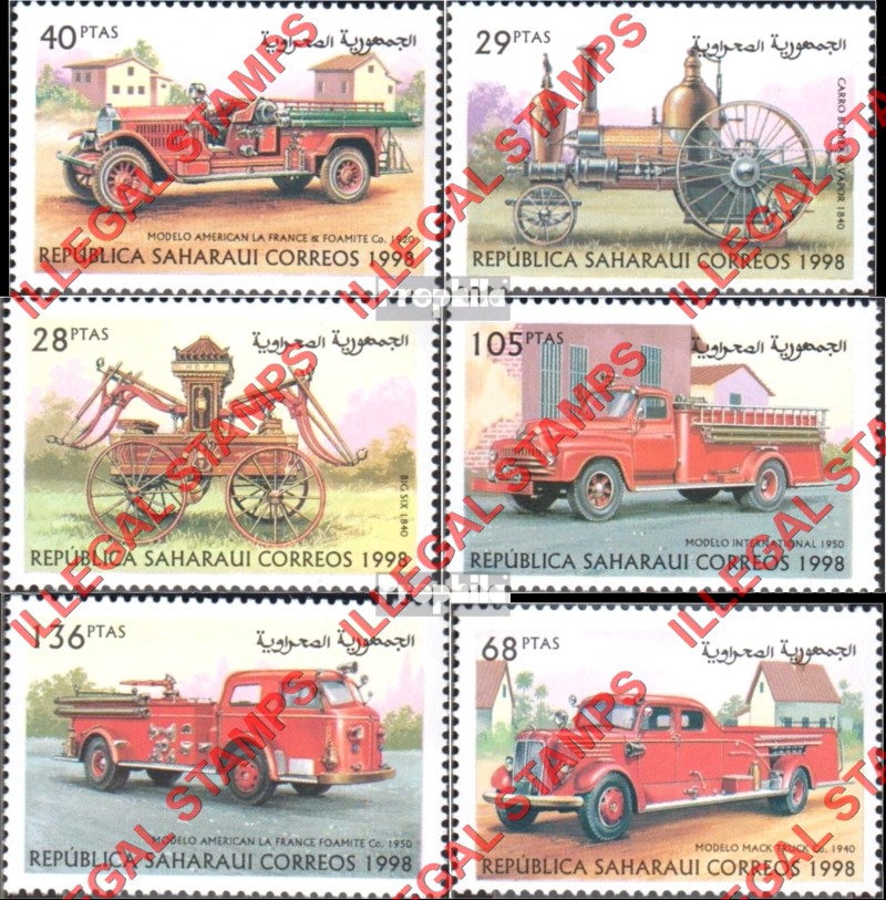 Republica Saharaui 1998 Fire Engines Counterfeit Illegal Stamp Set of 6 Republica Saharaui 1998 Fire Engines Counterfeit Illegal Stamp Set of 6