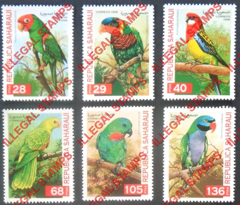 Republica Saharaui 1998 Parrots Counterfeit Illegal Stamp Set of 6 Republica Saharaui 1998 Parrots Counterfeit Illegal Stamp Set of 6