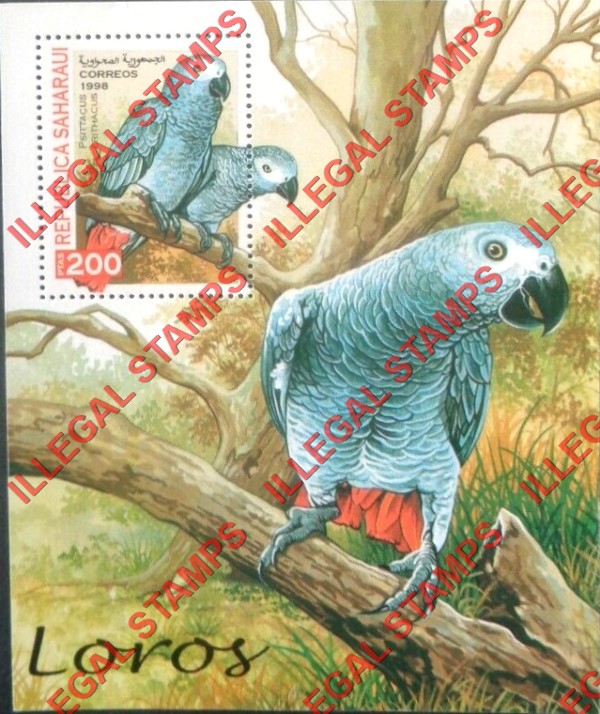 Republica Saharaui 1998 Parrots Counterfeit Illegal Stamp Souvenir Sheet of 1 Republica Saharaui 1998 Parrots Counterfeit Illegal Stamp Souvenir Sheet of 1
