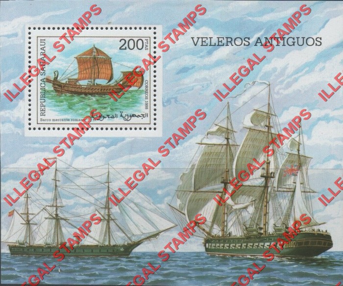 Republica Saharaui 1998 Sailing Ships Counterfeit Illegal Stamp Souvenir Sheet of 1 Republica Saharaui 1998 Sailing Ships Counterfeit Illegal Stamp Souvenir Sheet of 1