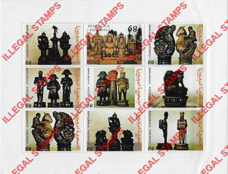 Republica Saharaui 1999 Chess Pieces Counterfeit Illegal Stamp Souvenir Sheet of 9 Republica Saharaui 1999 Chess Pieces Counterfeit Illegal Stamp Souvenir Sheet of 9