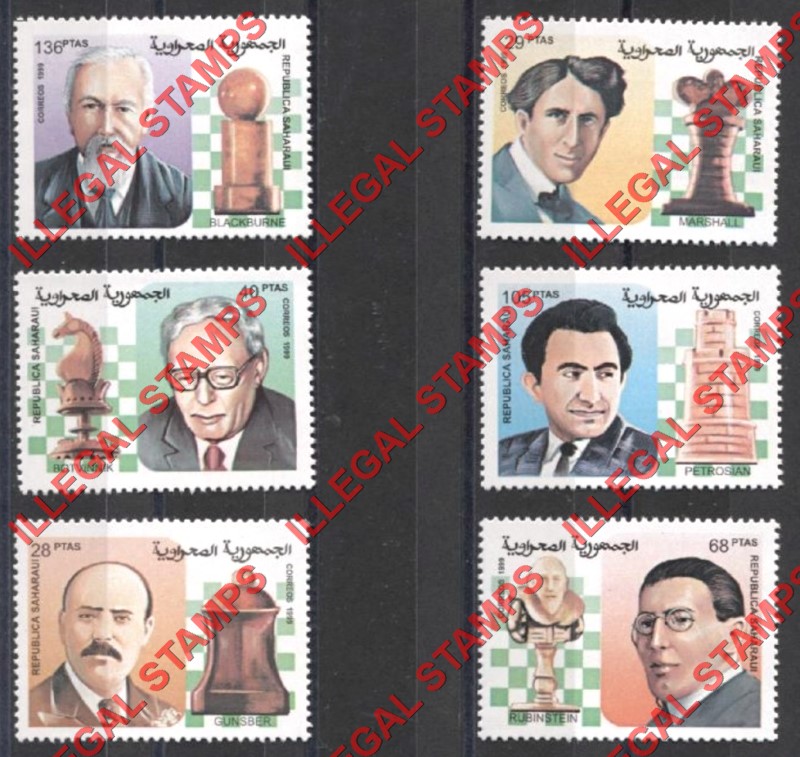 Republica Saharaui 1999 Chess Players Counterfeit Illegal Stamp Set of 6 Republica Saharaui 1999 Chess Players Counterfeit Illegal Stamp Set of 6