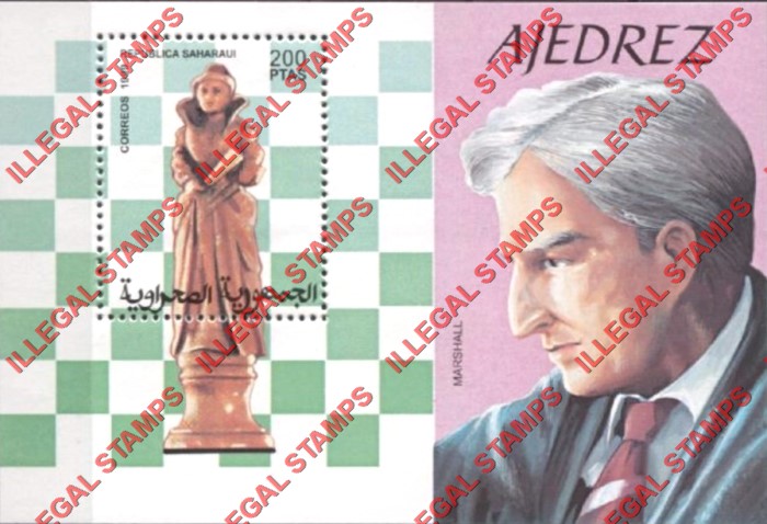 Republica Saharaui 1999 Chess Players Counterfeit Illegal Stamp Souvenir Sheet of 1 Republica Saharaui 1999 Chess Players Counterfeit Illegal Stamp Souvenir Sheet of 1