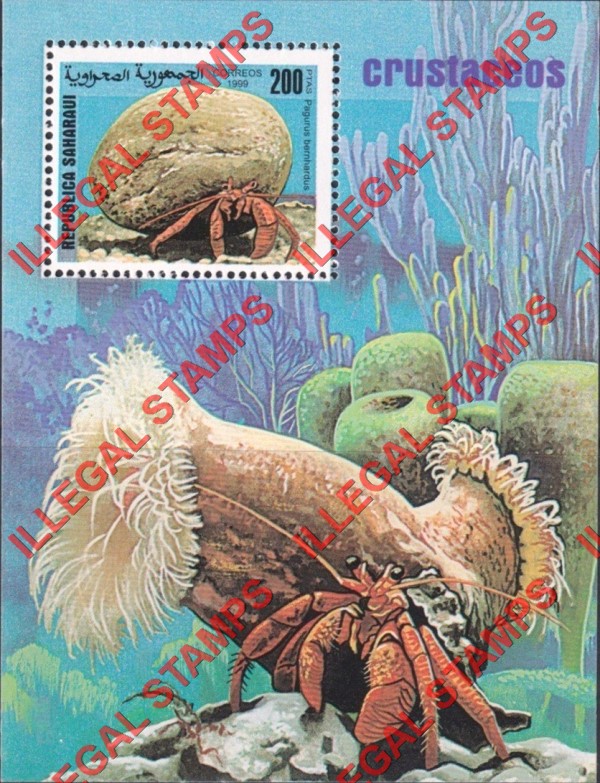 Republica Saharaui 1999 Crabs Counterfeit Illegal Stamp Souvenir Sheet of 1 Republica Saharaui 1999 Crabs Counterfeit Illegal Stamp Souvenir Sheet of 1