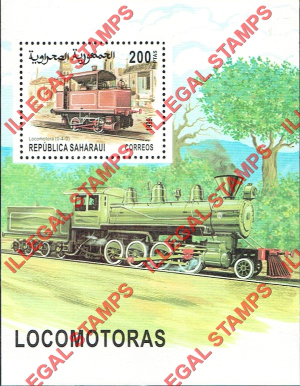 Republica Saharaui 1999 Locomotives Counterfeit Illegal Stamp Souvenir Sheet of 1 Republica Saharaui 1999 Locomotives Counterfeit Illegal Stamp Souvenir Sheet of 1