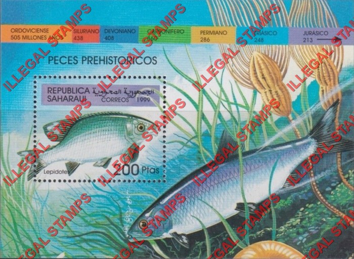 Republica Saharaui 1999 Prehistoric Fish Counterfeit Illegal Stamp Souvenir Sheet of 1 Republica Saharaui 1999 Prehistoric Fish Counterfeit Illegal Stamp Souvenir Sheet of 1